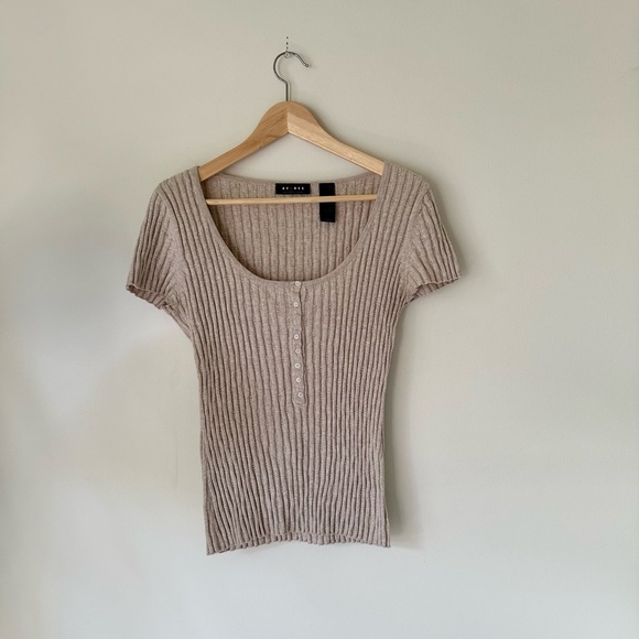 VTG 90s Y2K Axcess Ribbed Henley T-Shirt Baby Tee Cottagecore Coquette Scandi - Picture 1 of 10